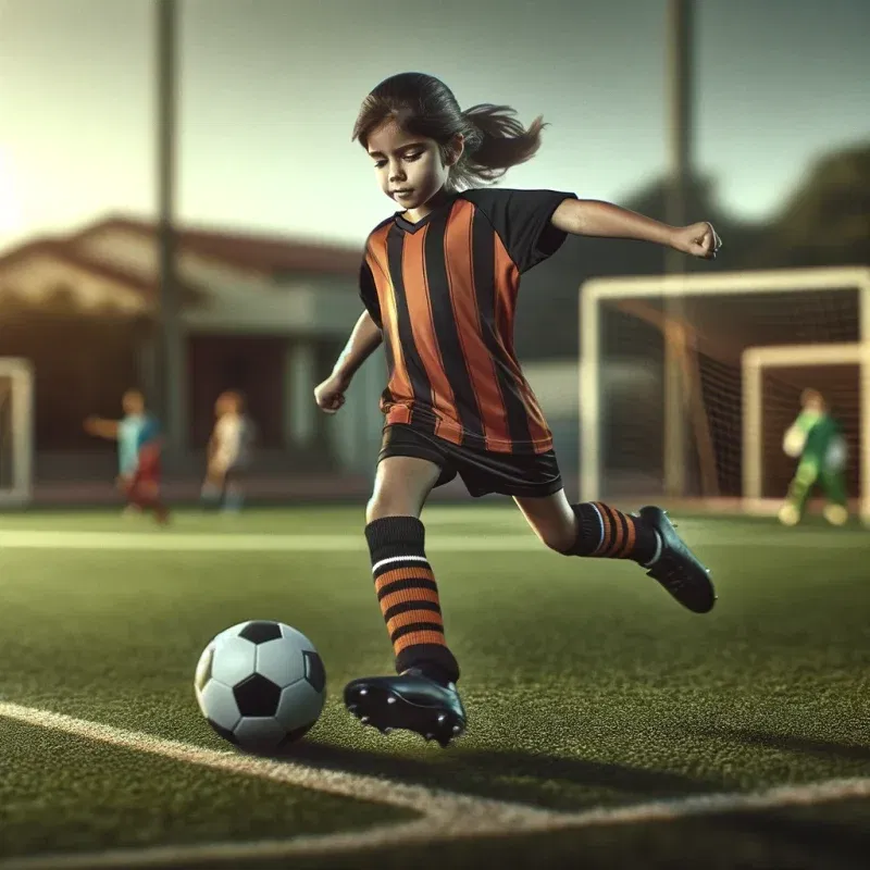 Youth actively kicking a soccer ball